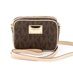 MICHAEL KORS Brown MK Logo Jet Set Crossbody Small
